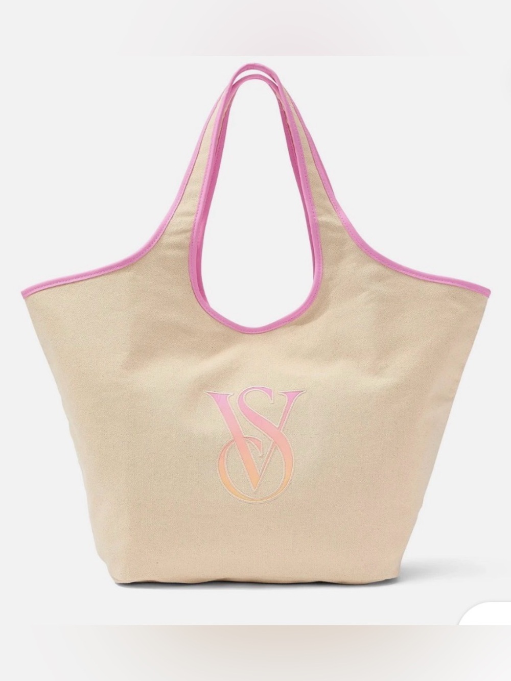 Victoria's Secret Cream Canvas Tote with Pink Trim